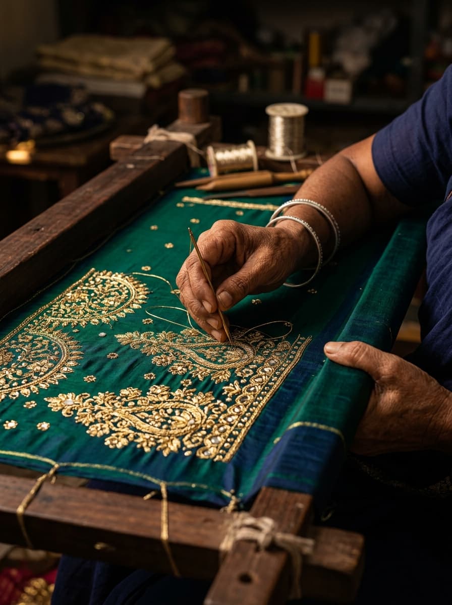 Master artisans cutting and stitching in YouFabTa atelier